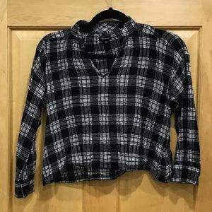 Madewell black white crop plaid shirt top XS
